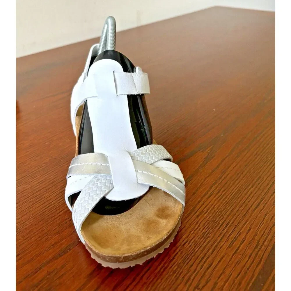 OTBT Jeanette White Leather Slingback Sandals Women's Size 10 Made in Spain NEW